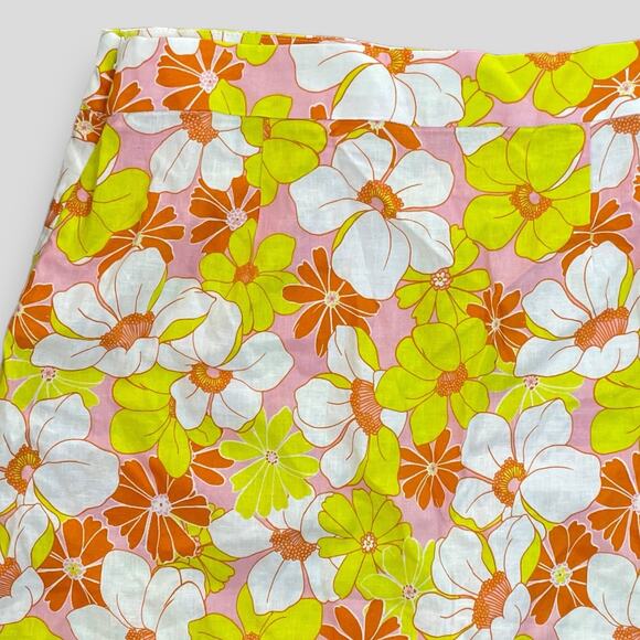 SANCTUARY RETRO HIPSTER Y2K 70S BRIGHT BOLD FLORAL LINEN MINI SKIRT LARGE - Picture 5 of 9